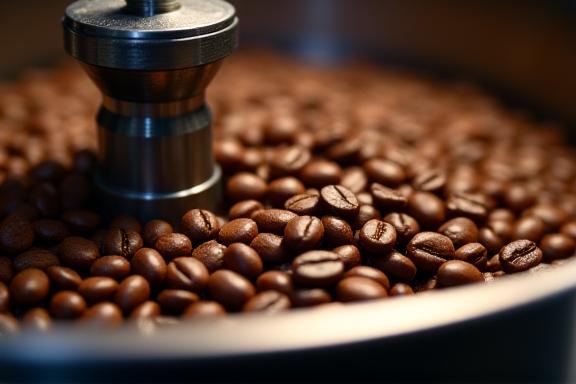 Freshly roasted coffee beans cooling in a roasting machine.