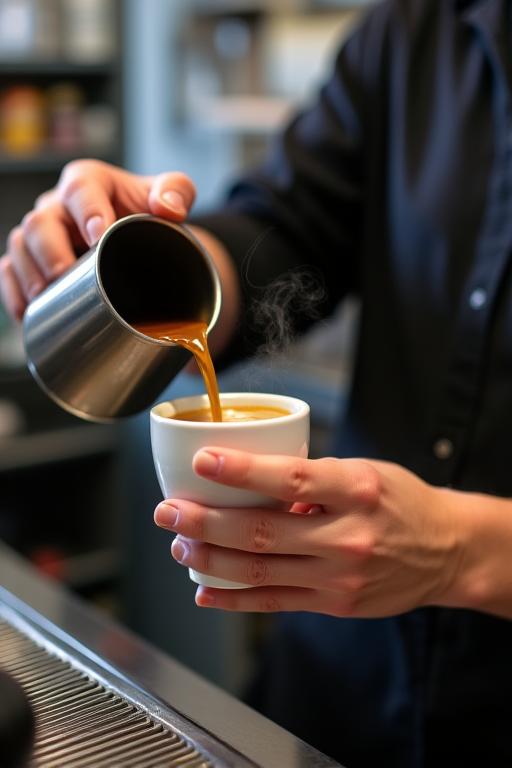 A barista carefully pouring a batch brew coffee.